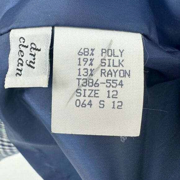 Vintage 60s Pendleton Women’s Blazer Sz 12 Silk Blend Plaid Blue White Preppy - Picture 7 of 9